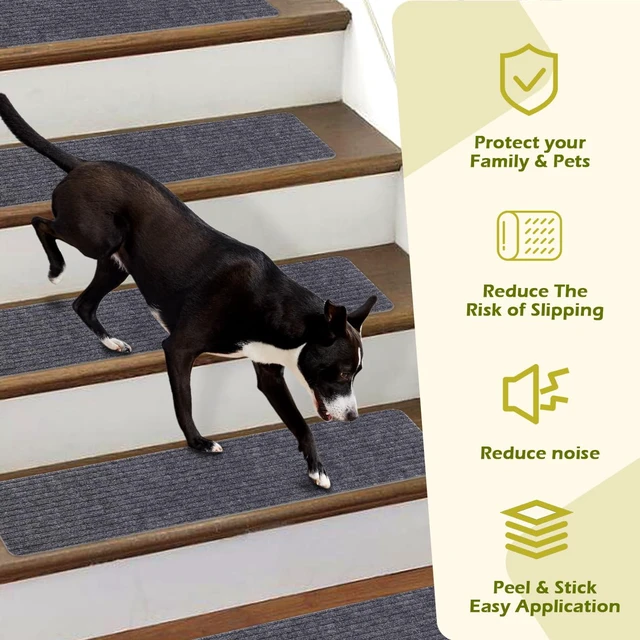 Alt view image 6 of 7 - Stair Treads Non-Slip 16 Pack 8"x30" - Carpet Stair Runner for Indoor Wooden Steps with TPE Backing & Anti-Skid Surface, Reusable Adhesive Safety Rug for Kids/Elder/Pet-Friendly - Grey