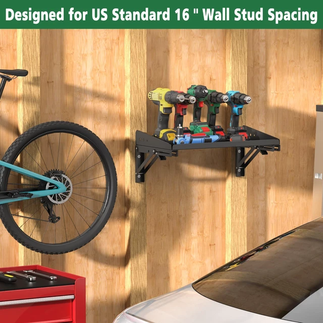 Alt view image 3 of 7 - Garage Folding Storage Rack Shelves,200LB Metal Wall Mounted Adjustable Rail Shelf for Garage,Power Tools,Toolbox,Storage Shelves with Lip for Workshop Kitchen Office (2 Pack)