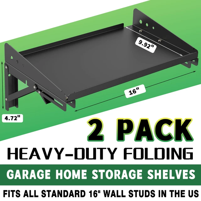 Alt view image 2 of 7 - Garage Folding Storage Rack Shelves,200LB Metal Wall Mounted Adjustable Rail Shelf for Garage,Power Tools,Toolbox,Storage Shelves with Lip for Workshop Kitchen Office (2 Pack)
