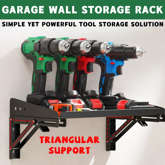 Alt view image 4 of 7 - Garage Folding Storage Rack Shelves,200LB Metal Wall Mounted Adjustable Rail Shelf for Garage,Power Tools,Toolbox,Storage Shelves with Lip for Workshop Kitchen Office (2 Pack)