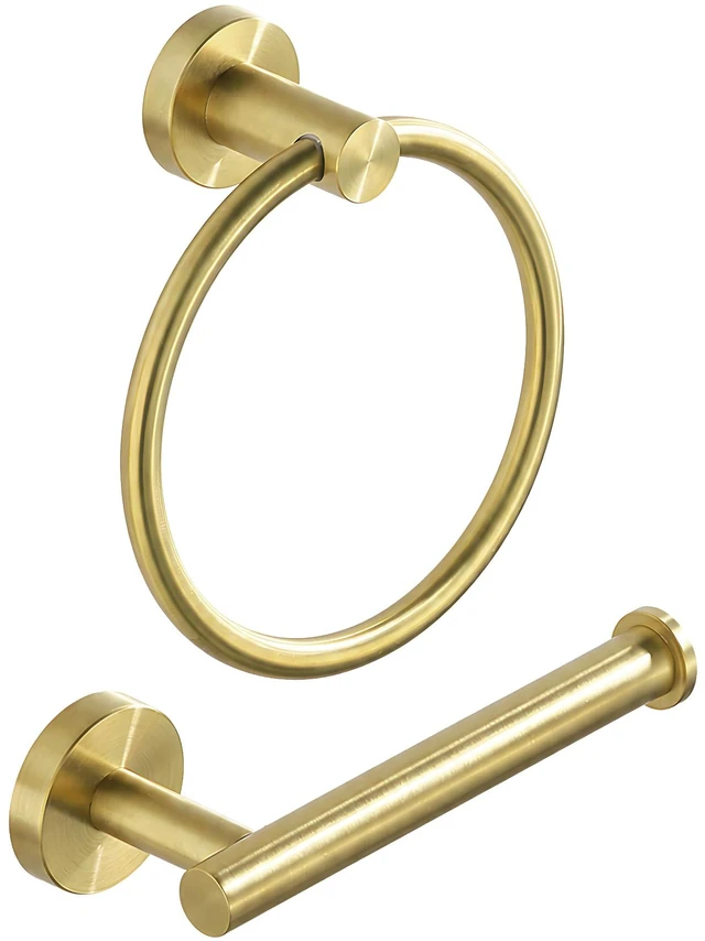 Main image of Toilet Paper Holder Towel Ring Brushed Gold Bathroom Hardware Hand Towel Holder Bathroom Accessories Set Wall Mount Stainless Steel 2 Pieces