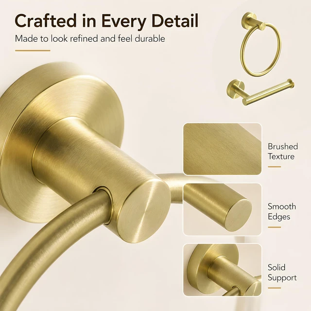 Alt view image 2 of 7 - Toilet Paper Holder Towel Ring Brushed Gold Bathroom Hardware Hand Towel Holder Bathroom Accessories Set Wall Mount Stainless Steel 2 Pieces