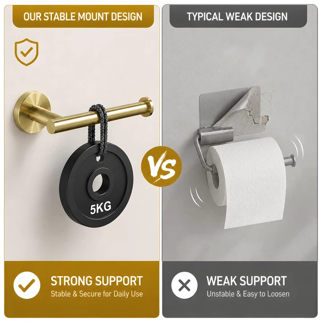 Alt view image 3 of 7 - Toilet Paper Holder Towel Ring Brushed Gold Bathroom Hardware Hand Towel Holder Bathroom Accessories Set Wall Mount Stainless Steel 2 Pieces