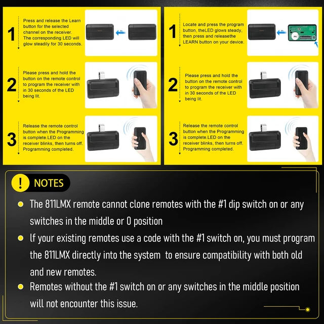 Alt view image 2 of 7 - 811LMX Gate Remote for liftmaster,4pack 12-Code Switch Replaces 811LM, 811LMX Gate Opener Remote Compatible with 850LM/ 860LM Receivers, 390 MHz and 315 MHz