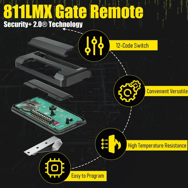 Alt view image 3 of 7 - 811LMX Gate Remote for liftmaster,4pack 12-Code Switch Replaces 811LM, 811LMX Gate Opener Remote Compatible with 850LM/ 860LM Receivers, 390 MHz and 315 MHz