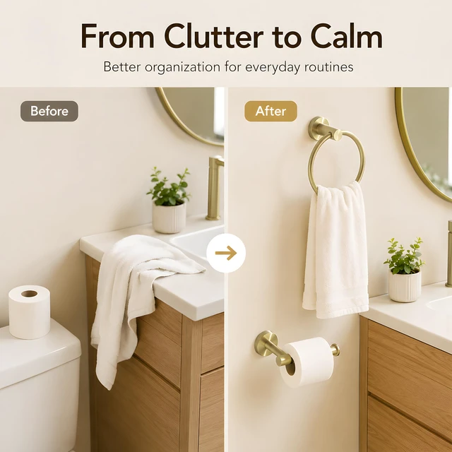 Alt view image 5 of 7 - Toilet Paper Holder Towel Ring Brushed Gold Bathroom Hardware Hand Towel Holder Bathroom Accessories Set Wall Mount Stainless Steel 2 Pieces