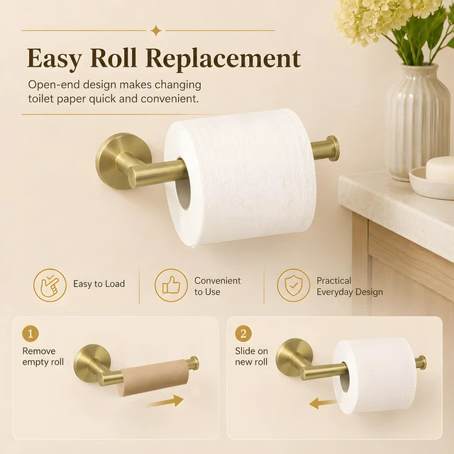 Alt view image 6 of 7 - Toilet Paper Holder Towel Ring Brushed Gold Bathroom Hardware Hand Towel Holder Bathroom Accessories Set Wall Mount Stainless Steel 2 Pieces