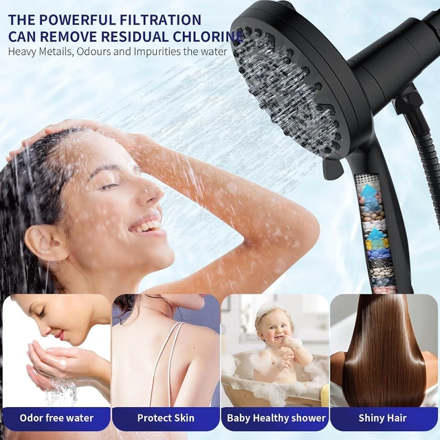 Alt view image 2 of 7 - Filtered Shower Head with Handheld, Magnetic Adjustable, Matte black High Pressure 9 Spray Modes, Hard Water Softener 10-Stage Filtration, Anti-Clog Nozzles, 60-Inch Long Hose