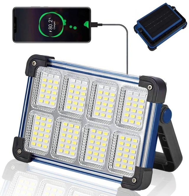 Main image of 120W Solar Rechargeable Work Light, 144 LED Portable Flood Light with Stand, IP66 Waterproof 4 Modes LED Job Site Lighting Flashlights for Mechanic Camping Fishing Car Repair