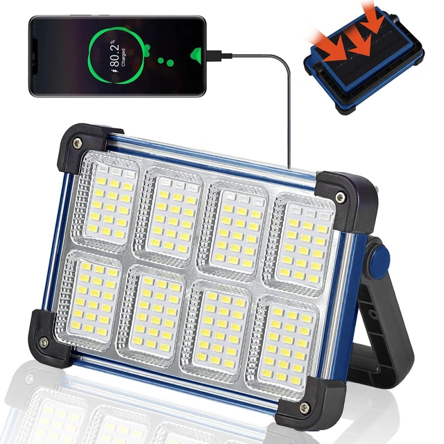 Alt view image 2 of 7 - 120W Solar Rechargeable Work Light, 144 LED Portable Flood Light with Stand, IP66 Waterproof 4 Modes LED Job Site Lighting Flashlights for Mechanic Camping Fishing Car Repair