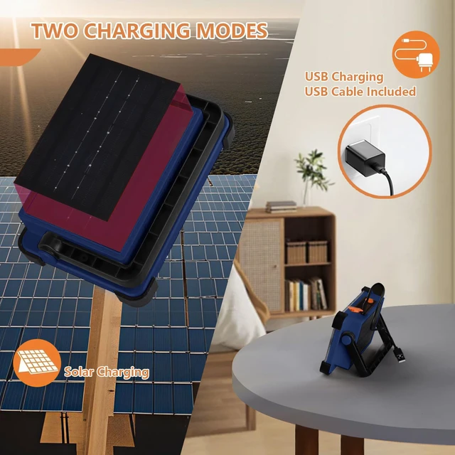 Alt view image 5 of 7 - 120W Solar Rechargeable Work Light, 144 LED Portable Flood Light with Stand, IP66 Waterproof 4 Modes LED Job Site Lighting Flashlights for Mechanic Camping Fishing Car Repair