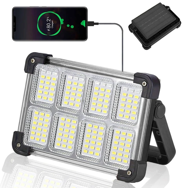 Main image of 120W Solar Rechargeable Work Light, 144 LED Portable Flood Light with Stand, IP66 Waterproof 4 Modes LED Job Site Lighting Flashlights for Mechanic Camping Fishing Car Repair