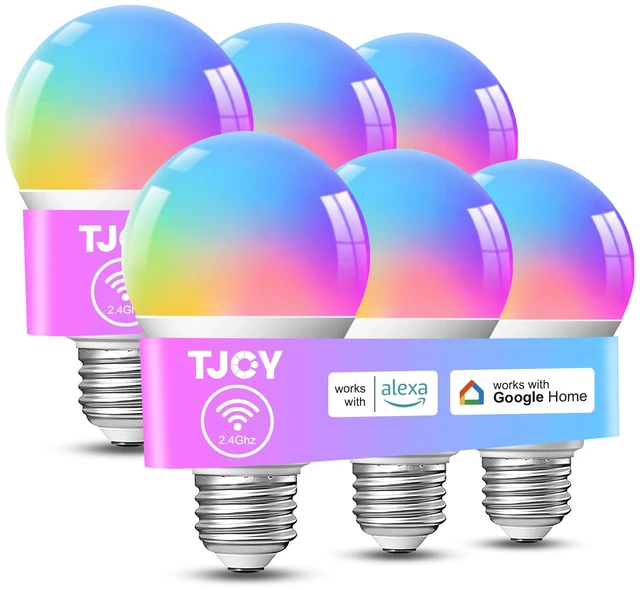 Main image of Smart Alexa Light Bulbs, Bluetooth WiFi Led Bulb Compatible with Alexa &Google Assistant, RGB Color Changing Bulbs, Music Sync, 9W(60W Equivalent), A19 E26 800LM(2.4Ghz WiFi only), 6 Pack