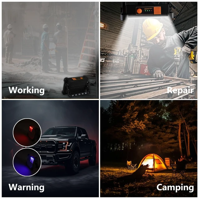 Alt view image 7 of 7 - 120W Solar Rechargeable Work Light, 144 LED Portable Flood Light with Stand, IP66 Waterproof 4 Modes LED Job Site Lighting Flashlights for Mechanic Camping Fishing Car Repair