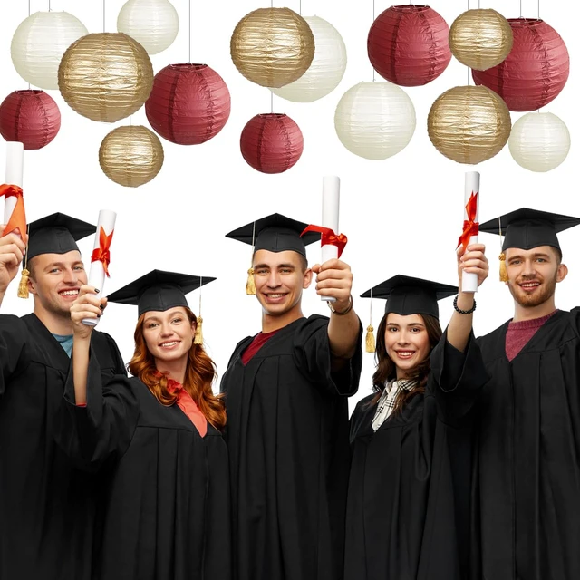 Alt view image 3 of 7 - Round Hanging Paper Lanterns Burgundy and Gold Party Decorations15pcs Paper Lanterns Party Decorations for Graduation, Bachelorette, Wedding, Birthday Party Supplies Maroon/Gold/Ivory