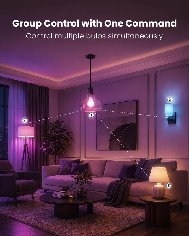 Alt view image 6 of 7 - Smart Alexa Light Bulbs, Bluetooth WiFi Led Bulb Compatible with Alexa &Google Assistant, RGB Color Changing Bulbs, Music Sync, 9W(60W Equivalent), A19 E26 800LM(2.4Ghz WiFi only), 6 Pack