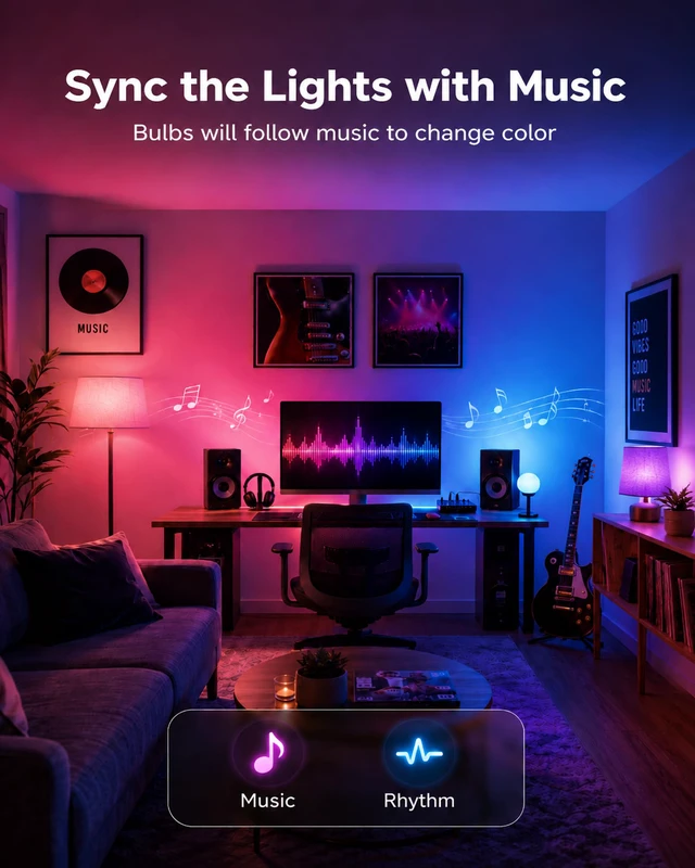 Alt view image 7 of 7 - Smart Alexa Light Bulbs, Bluetooth WiFi Led Bulb Compatible with Alexa &Google Assistant, RGB Color Changing Bulbs, Music Sync, 9W(60W Equivalent), A19 E26 800LM(2.4Ghz WiFi only), 6 Pack