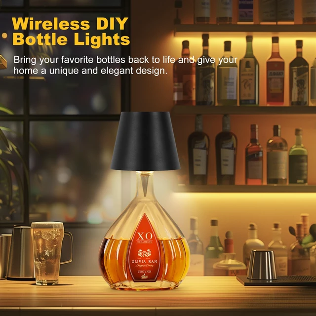 Alt view image 4 of 7 - 2 Pack Wine Bottle Lamps, 2026 New 3 Color Rechargeable Wireless Bottle Lamps, Bottle Lamp Kit for Liquor Bottles with Touch Dimming for Parties, Restaurants & Home Decor (Black)
