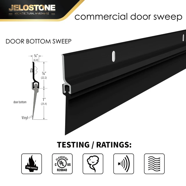Alt view image 2 of 5 - 2 Pack - Commercial Door Bottom Sweep, Heavy Duty Aluminum, Fire Rated, Vinyl Insert, JS-NV307, Ideal for Residential & Commercial Use (Matte Black Anodized, 36'')