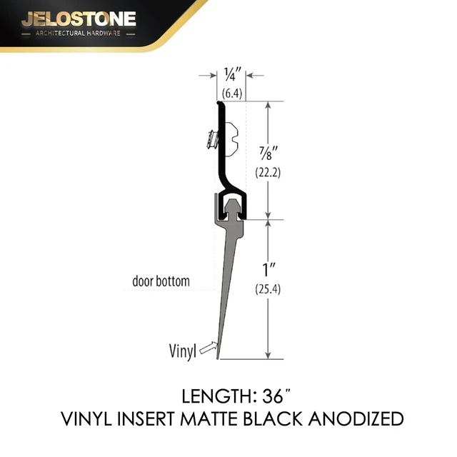 Alt view image 5 of 5 - 2 Pack - Commercial Door Bottom Sweep, Heavy Duty Aluminum, Fire Rated, Vinyl Insert, JS-NV307, Ideal for Residential & Commercial Use (Matte Black Anodized, 36'')