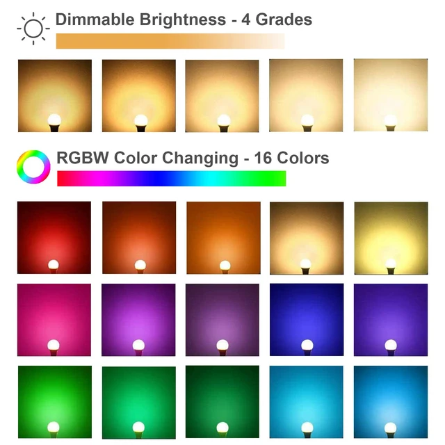 Alt view image 2 of 6 - RGB Color Changing Light Bulbs,40W Equivalent,9W RGB LED Light Bulbs,A19 E27/E26 Warm White 6500K,16 Color Multicolor Light Bulb Dimmable Light for Home Party Bedroom Outdoor(4Pack)
