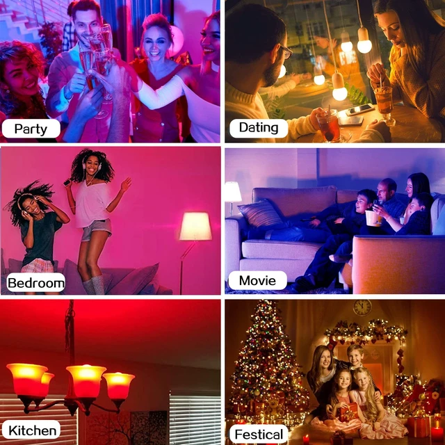 Alt view image 4 of 6 - RGB Color Changing Light Bulbs,40W Equivalent,9W RGB LED Light Bulbs,A19 E27/E26 Warm White 6500K,16 Color Multicolor Light Bulb Dimmable Light for Home Party Bedroom Outdoor(4Pack)