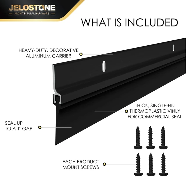Alt view image 4 of 5 - 2 Pack - Commercial Door Bottom Sweep, Heavy Duty Aluminum, Fire Rated, Vinyl Insert, JS-NV307, Ideal for Residential & Commercial Use (Matte Black Anodized, 36'')