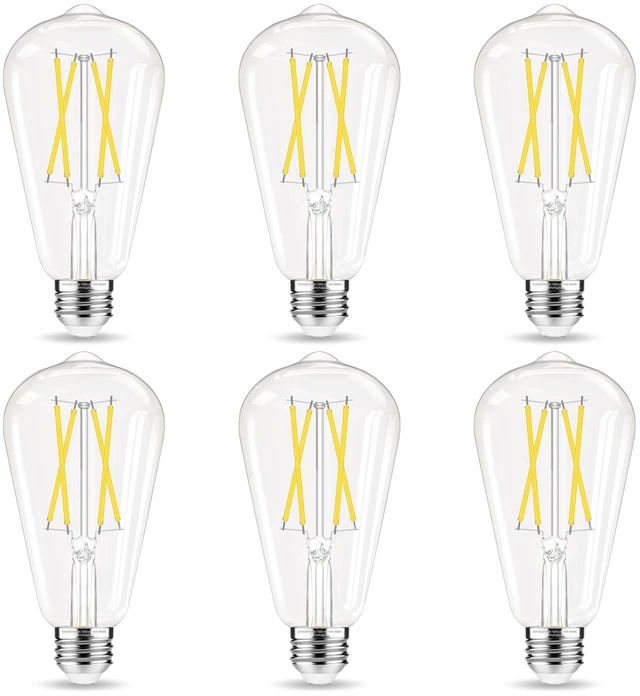 Main image of Dimmable LED Edison Bulb, E26 Bulb 60 watt Equivalent Cool White 4000K ST58 Vintage Light Bulbs, 90+ CRI, 6W 600LM, E26 Base, Clear Glass, 6 Pack