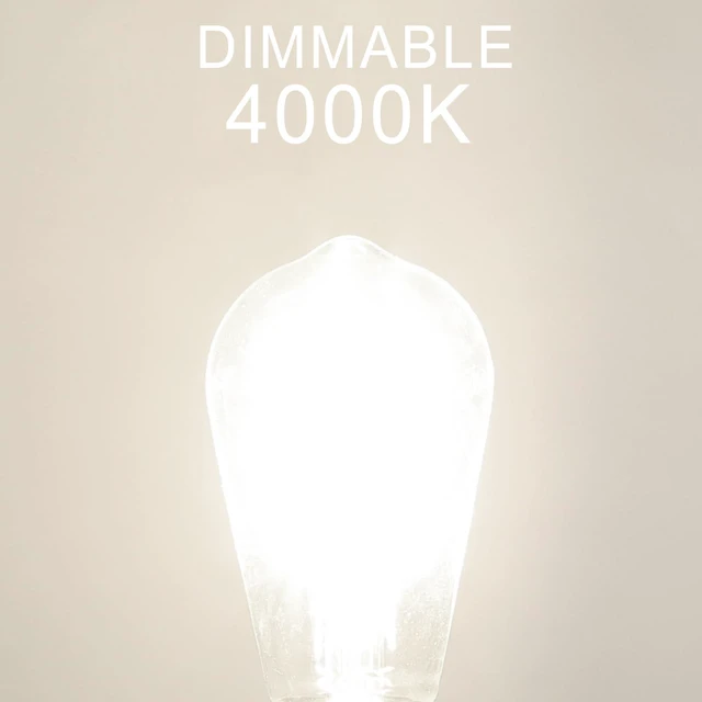Alt view image 7 of 7 - Dimmable LED Edison Bulb, E26 Bulb 60 watt Equivalent Cool White 4000K ST58 Vintage Light Bulbs, 90+ CRI, 6W 600LM, E26 Base, Clear Glass, 6 Pack