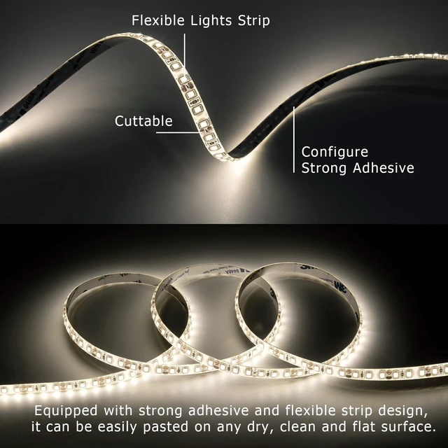 Alt view image 4 of 7 - White LED Strip Lights, IP44 Waterproof 2835 LED Lights, 6000K 12V 65.6ft/20m Flexible Ribbon, Kitchen Cabinet Lighting, Outdoor/Indoor