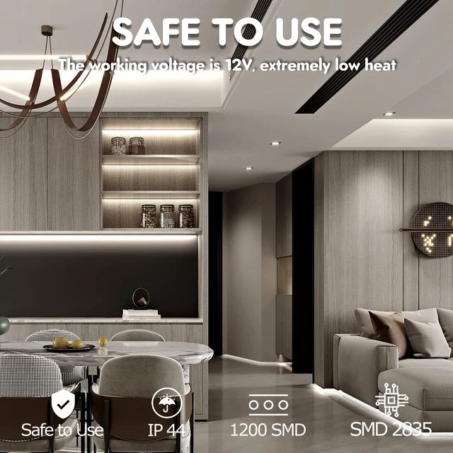 Alt view image 2 of 7 - White LED Strip Lights, IP44 Waterproof 2835 LED Lights, 6000K 12V 65.6ft/20m Flexible Ribbon, Kitchen Cabinet Lighting, Outdoor/Indoor