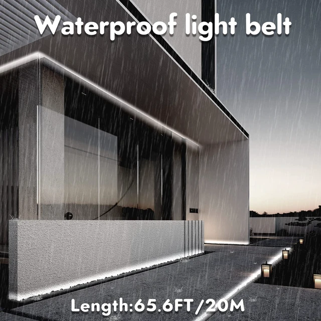 Alt view image 6 of 7 - White LED Strip Lights, IP44 Waterproof 2835 LED Lights, 6000K 12V 65.6ft/20m Flexible Ribbon, Kitchen Cabinet Lighting, Outdoor/Indoor