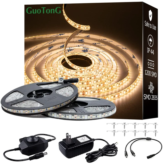Main image of Warm LED Strip Lights, Waterproof Cuttable 1200 SMD 2835 LED Tape, 12V 65.6ft/20m Flexible Ribbon, Kitchen Cabinet Lighting (Warm White)