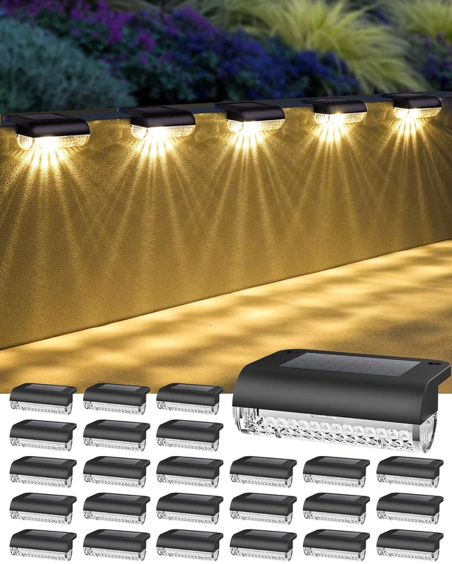 Main image of 24 Pack Solar Step Lights Outdoor Stairs, Solar Deck Lights 3000K Warm White, Auto Dusk-to-Dawn, Weatherproof, Low Profile, Solar Lights Outdoor for Fence Deck Patio Backyard Balcony