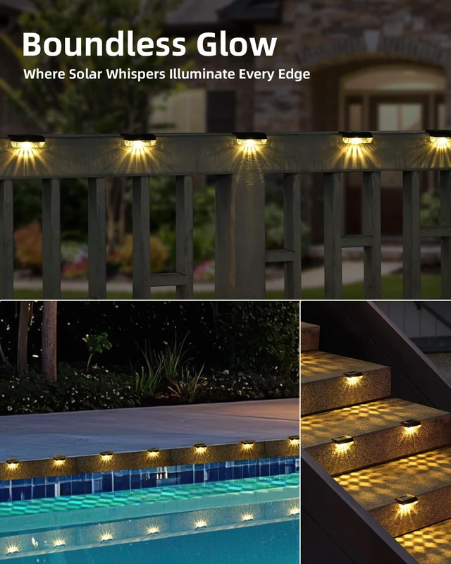Alt view image 4 of 7 - 24 Pack Solar Step Lights Outdoor Stairs, Solar Deck Lights 3000K Warm White, Auto Dusk-to-Dawn, Weatherproof, Low Profile, Solar Lights Outdoor for Fence Deck Patio Backyard Balcony