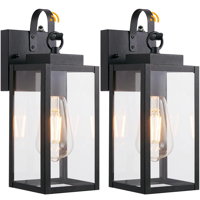 Main image of 2 Pack 13" Dusk to Dawn Porch Light, Outdoor Wall Light with Clear Glass Larger Frame. Auto On at Dusk, Off at Dawn. Rust-Resistant All-Metal. Pre-Assembled DIY Install on Porch, Garage