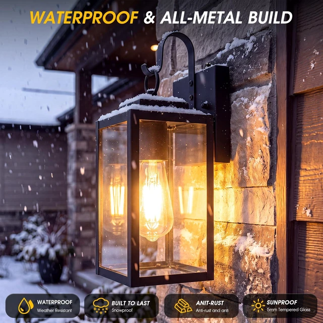 Alt view image 2 of 7 - 2 Pack 13" Dusk to Dawn Porch Light, Outdoor Wall Light with Clear Glass Larger Frame. Auto On at Dusk, Off at Dawn. Rust-Resistant All-Metal. Pre-Assembled DIY Install on Porch, Garage