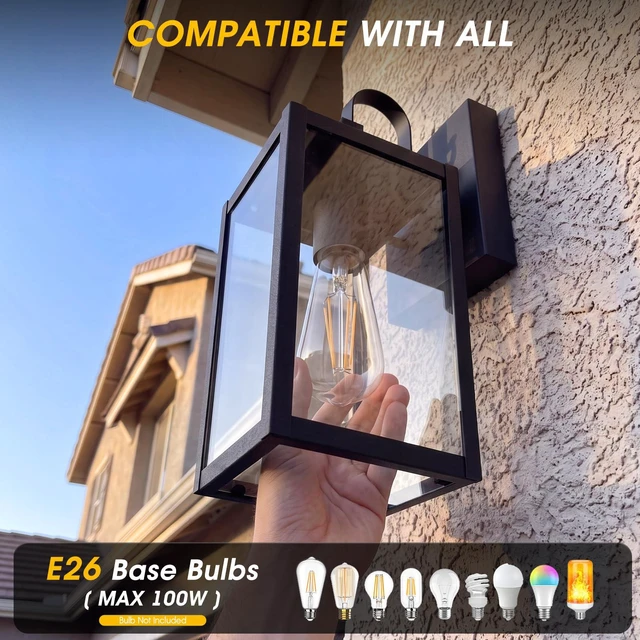 Alt view image 5 of 7 - 2 Pack 13" Dusk to Dawn Porch Light, Outdoor Wall Light with Clear Glass Larger Frame. Auto On at Dusk, Off at Dawn. Rust-Resistant All-Metal. Pre-Assembled DIY Install on Porch, Garage