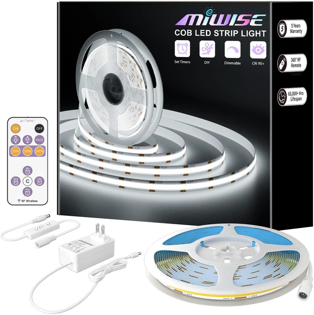 Main image of White LED Strip Lights,COB LED Strip Light 6000K Daylight White,Dimmable 32.8ft 24V LED Tape Lights,Flexible Super Bright Strip Lighting with Remote for Under Cabinet,Mirror,Bedroom,DIY Project