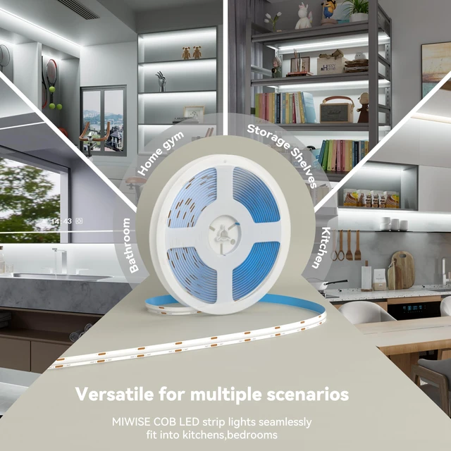 Alt view image 5 of 7 - White LED Strip Lights,COB LED Strip Light 6000K Daylight White,Dimmable 32.8ft 24V LED Tape Lights,Flexible Super Bright Strip Lighting with Remote for Under Cabinet,Mirror,Bedroom,DIY Project