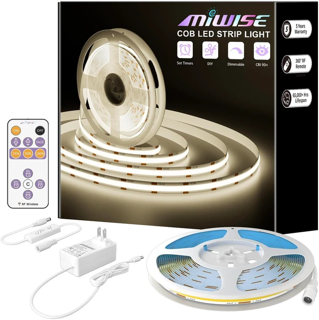 Main image of COB LED Strip,4000K Natural White 32.8ft/10m,Dimmable Super Bright 24V LED Strip Light,CRI 90+ Flexible Tape Light with RF Remote Timer Function,for Home/Cabinet/Bedroom/TV DIY Lighting Project