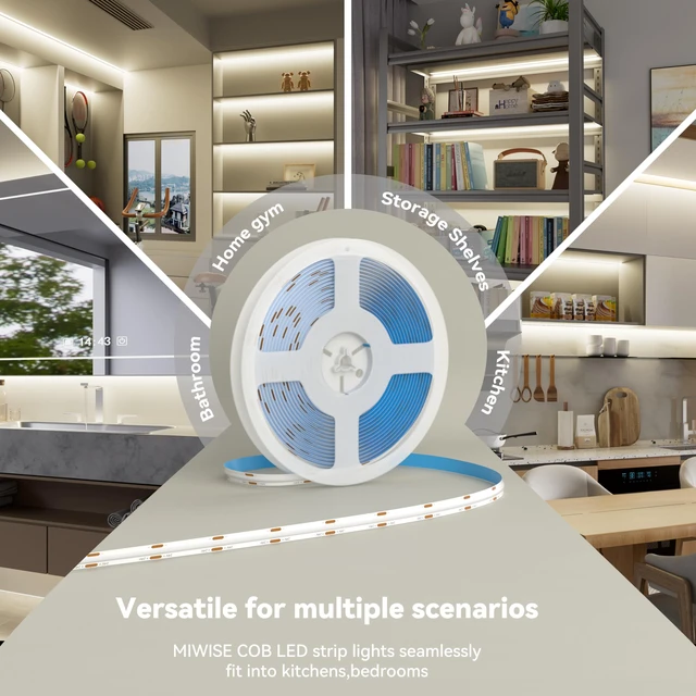Alt view image 5 of 7 - COB LED Strip,4000K Natural White 32.8ft/10m,Dimmable Super Bright 24V LED Strip Light,CRI 90+ Flexible Tape Light with RF Remote Timer Function,for Home/Cabinet/Bedroom/TV DIY Lighting Project