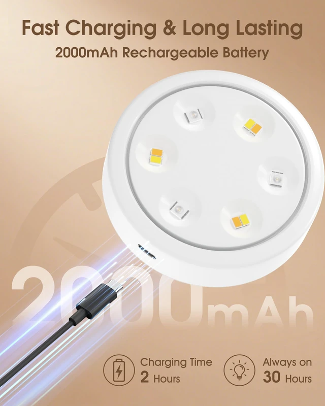 Alt view image 4 of 6 - Puck Lights with Remote, 2000mAh Battery Operated Rechargeable Under Cabinet Lighting, 3 Color Temps & 7 RGB Colors, Magnetic Closet Light, White Wireless Puck Light for Kitchen, Shelf