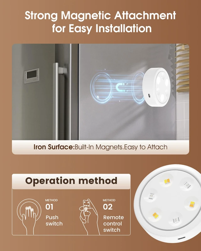 Alt view image 6 of 6 - Puck Lights with Remote, 2000mAh Battery Operated Rechargeable Under Cabinet Lighting, 3 Color Temps & 7 RGB Colors, Magnetic Closet Light, White Wireless Puck Light for Kitchen, Shelf