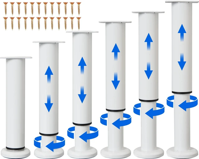 Main image of Adjustable Metal Cabinet Support Legs 7-12 In,White Furniture Feet Set of 6 Adjustable Outdoor Furniture Replacement Legs for Cabinet/Shelf/Dresser/Table, Heavy Duty Feet with Non-Slip Base (White)