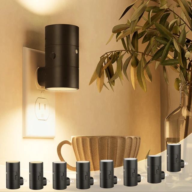 Main image of Night Lights Plug into Wall, Dimmable with 3 Color Modes & Auto On/Off Sensor, Ultra-Slim Nightlight for Hallway, Bathroom, Bedroom, Nursery, Kitchen (8 Pack, Black)