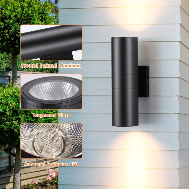 Alt view image 5 of 7 - Up and Down Wall Lights 1 Pack, Cylinder Outdoor Wall Sconce Light Aluminum Modern Outdoor Light Fixture and Exterior Wall Sconces Anti-Rust Waterproof for Porch Patio Wet Location Door Way