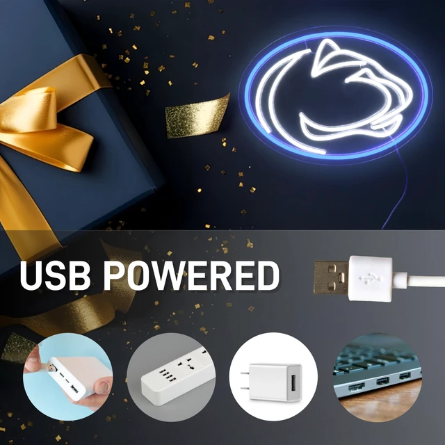 Alt view image 3 of 7 - Pen State Neon Sign for Room Decor Neon Light LED Team Sign Sports Neon Sign for Man Cave Wall Decor University Dormitory Decoration USB Powered Dimmable 15.2"*10.8"