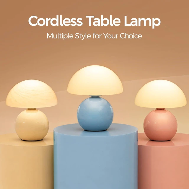 Alt view image 6 of 7 - Mushroom Lamp Table Lamp for Bedroom, Portables Cordless Table Lamp,Wireless lamp,Small Bedside Table Touch Lamps for Living Room,Mini Mushroom 5200mAh Battery Operated Lamp Modern Pink