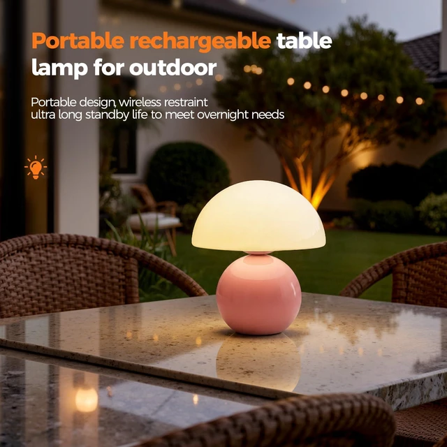 Alt view image 7 of 7 - Mushroom Lamp Table Lamp for Bedroom, Portables Cordless Table Lamp,Wireless lamp,Small Bedside Table Touch Lamps for Living Room,Mini Mushroom 5200mAh Battery Operated Lamp Modern Pink